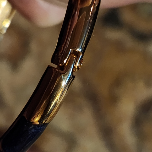 Narrow Blue and Gold Enamel Hinge Bangle - Picture 11 of 15